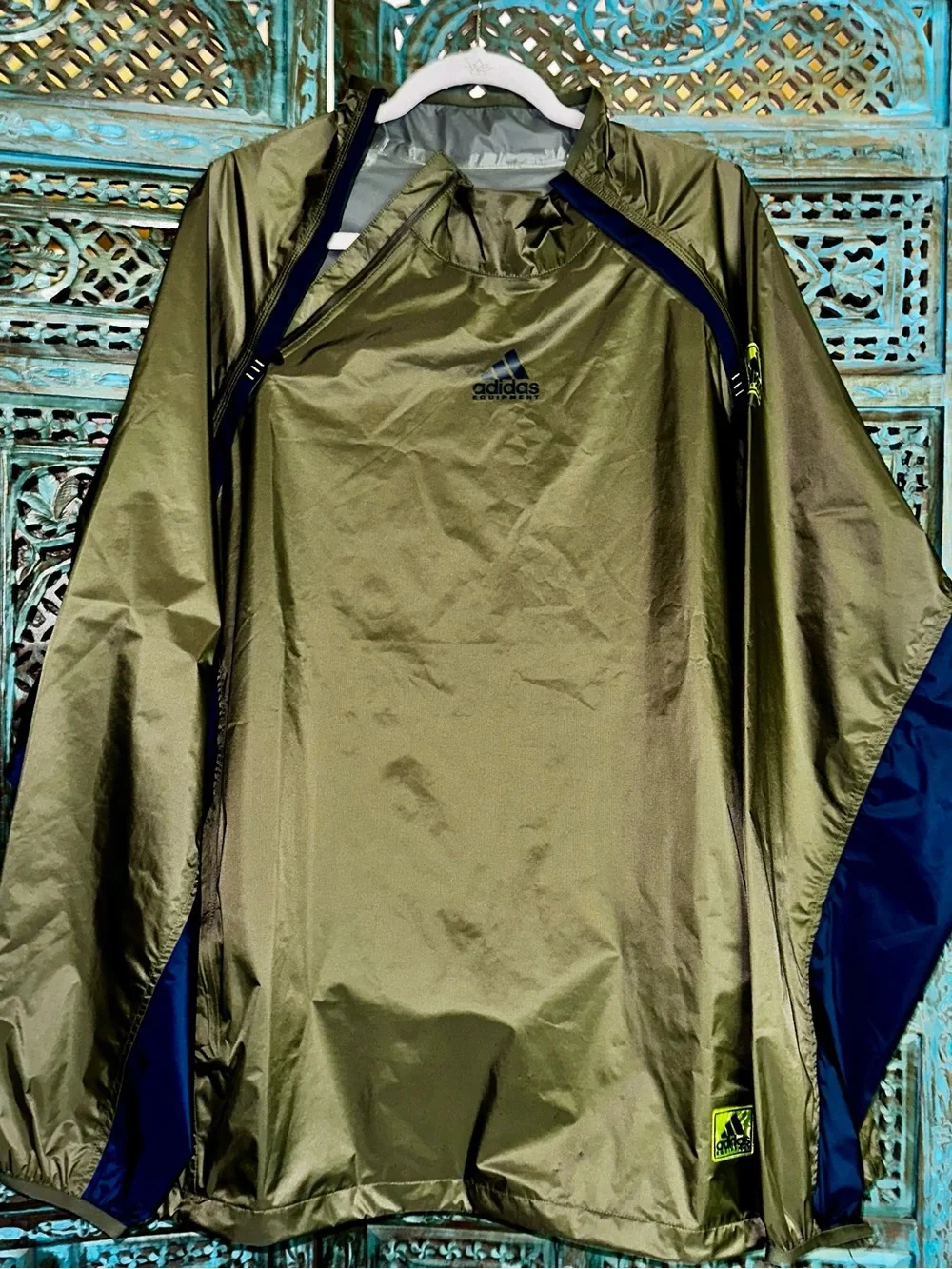 adidas Olive Green and Navy Equipment Woven Half-Zipper Jacket